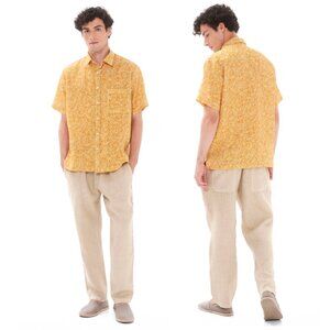 HARIS COTTON Men's Linen Pants Pull On Straight Leg in Tan Beige Size XS